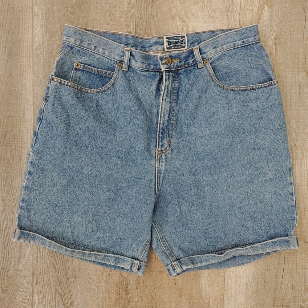 Jorts Midwest Traders Womens High Waisted Cuffed Denim Shorts Blue Cotton Sz 18